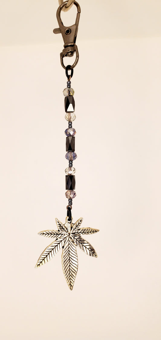 Doodad #232- Magnetic Black, Rose Green Crystal Glass Gems with Silver Leaf Trinket