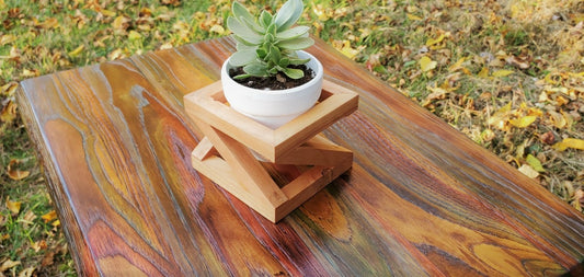 Plant Stand #20-Pine Wood, Summer Oak Stain, Illusion Angle Square